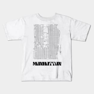 Retro Map of Manhattan, NYC Minimalist Line Drawing Kids T-Shirt